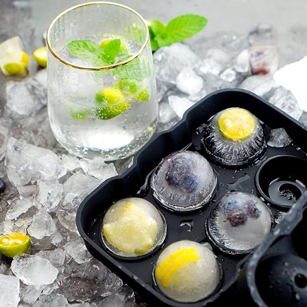 Silicone Ice Cube Trays Bundle 2 Pack Large Square Cube Round Sphere Molds Black - Picture 5 of 12